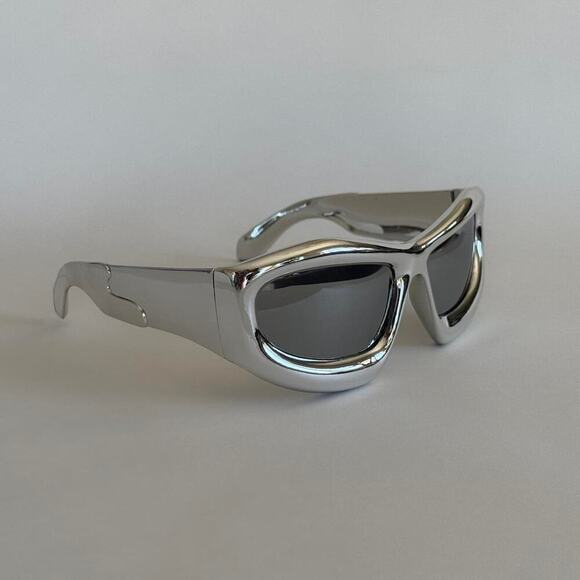 Y2K Silver Black Bubbly Round Rave Sunglasses Unisex Festival UVA UVB - Picture 2 of 7